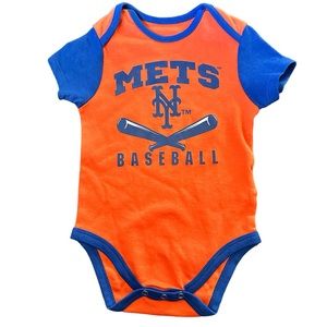 NWOT NEW YORK METS BASEBALL Infant Orange & Blue One Piece Outfit Sz 12 M